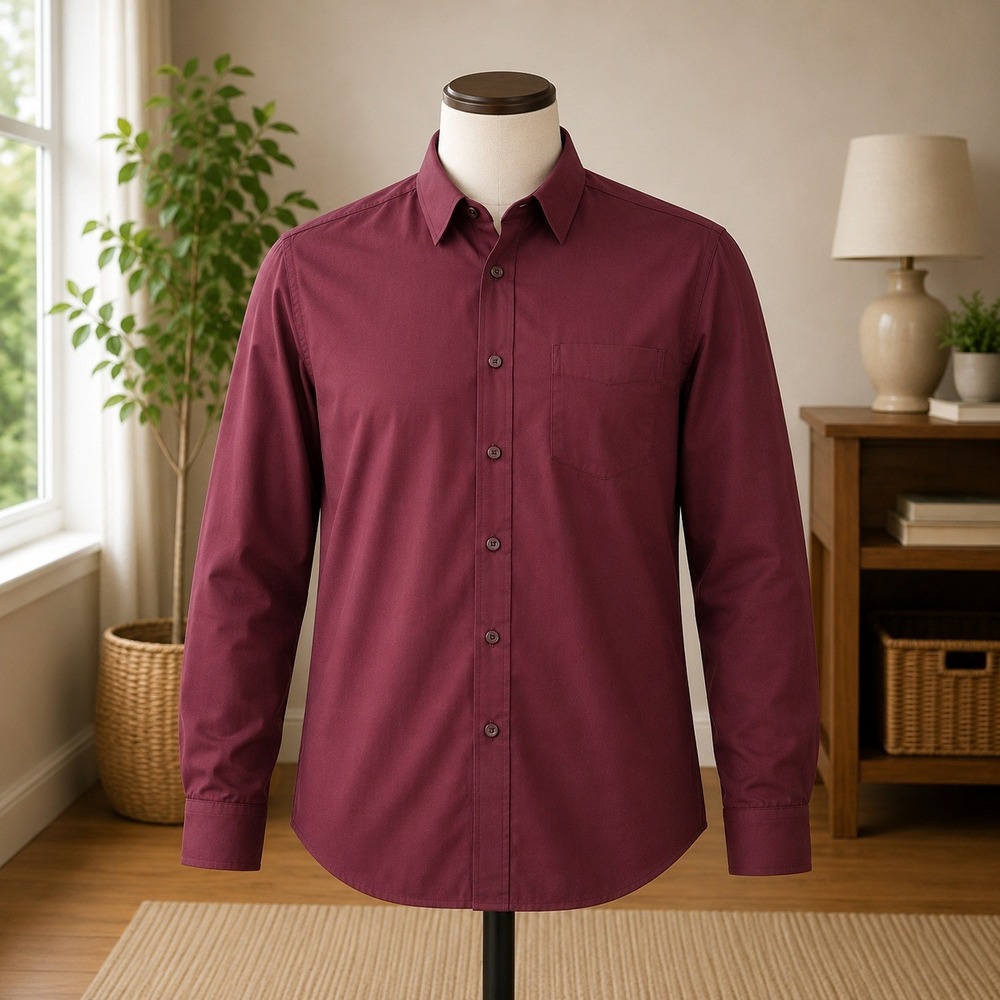 Diamante Dress Shirt Mens L 16 32/33 Burgundy Long Sleeve Button Up Pocket